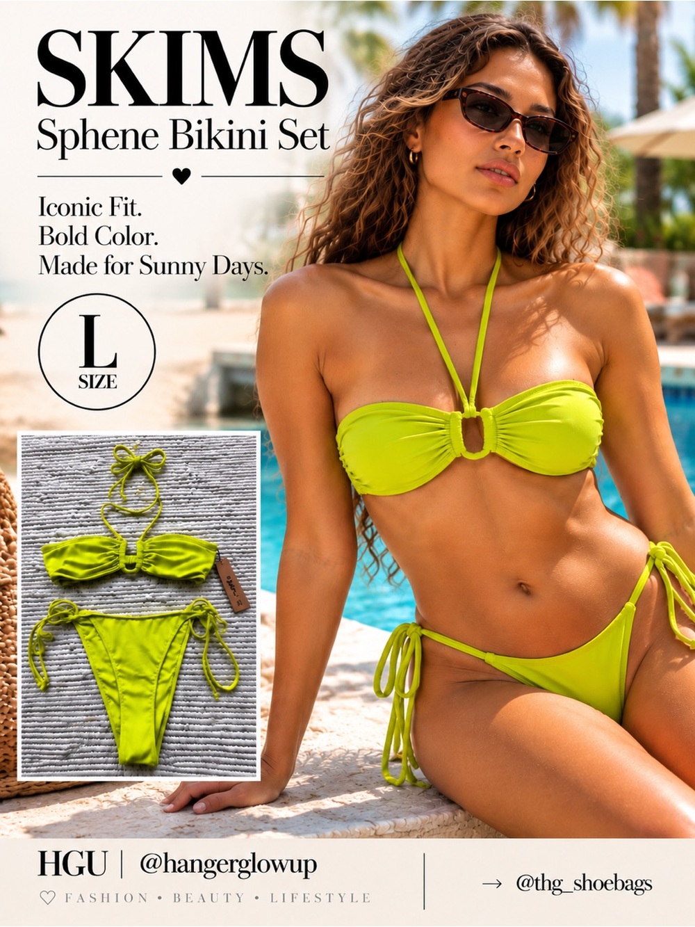 SKIMS Signature Swim Sphene U-Wire Halter Bikini Set L NWT